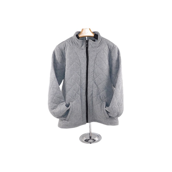 Onque Casual Quilted Zip-Up Jacket Light Gray Size M NWT - Picture 1 of 7